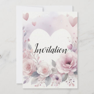 Convite Nome monograma floral corações romântico aquarela