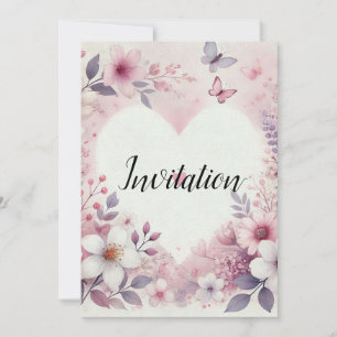 Convite Nome monograma floral corações romântico aquarela