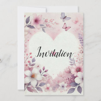 Convite Nome monograma floral corações romântico aquarela