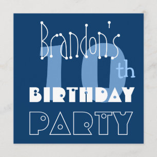 Convite Nome personalizado Azul de 10° aniversário do Mo
