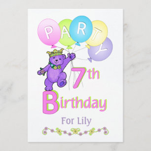 Convite Nome Personalizado da Festa de aniversário de 7 d
