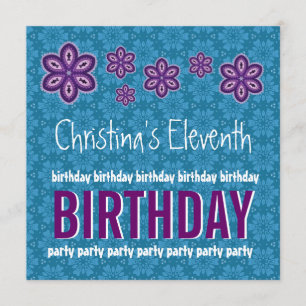 Convite Nome Personalizado das Flores Roxas de Aniversário