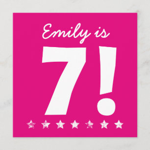 Convite Nome Personalizado de Aniversário de 7 cor-de-rosa