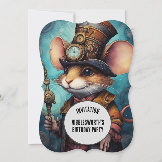 Convite Nome Personalizado do Capitão do Rato Steampunk (Frente)