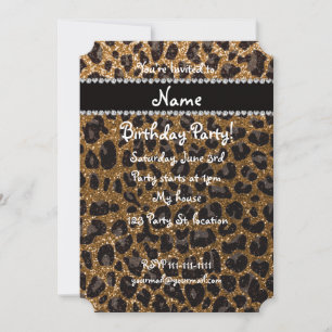 Convite Nome personalizado dourado impressão leopardo