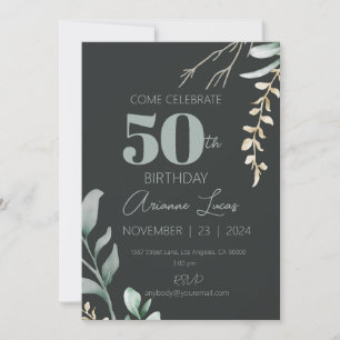 Convite Nome Personalizado Elegante 50º Aniversário Preto
