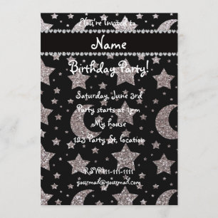 Convite Nome personalizado estrelas e luas relâmpagos pra