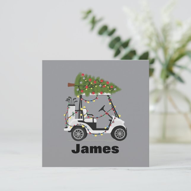 Convite Nome Personalizado Golfer Natal Carrinho de Golfe  (Em pé/Frente)