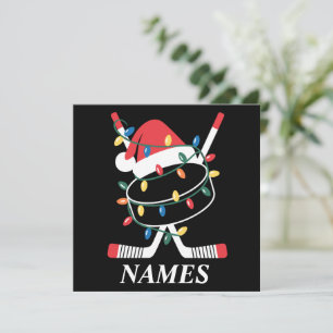 Convite Nome Personalizado Natal Hockey Xmas Chapéu do Pap