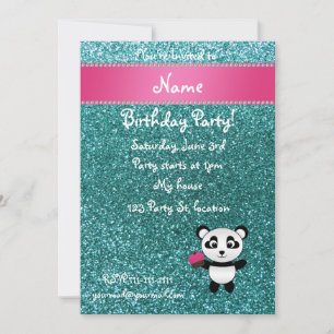 Convite Nome personalizado panda cupcake turquoise glitter