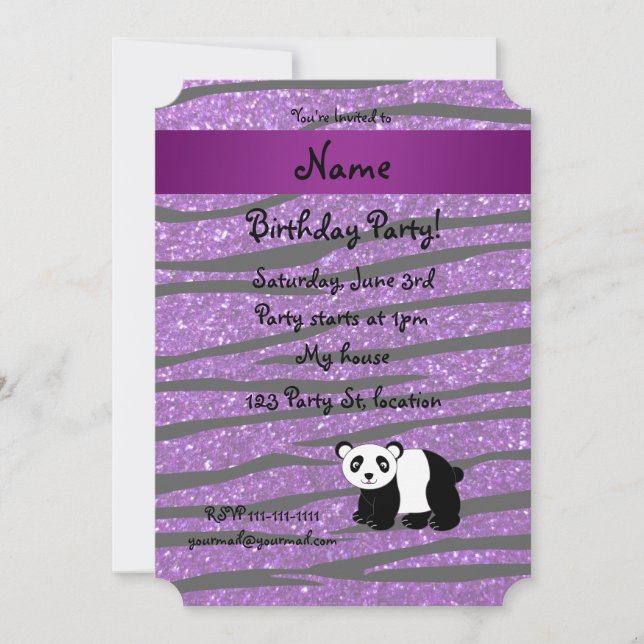 Convite Nome personalizado panda púrpura zebra (Frente)