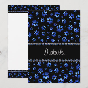 Convite Nome personalizado, patas de cachorro brilho azul