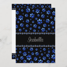 Nome personalizado, patas de cão com brilho azul