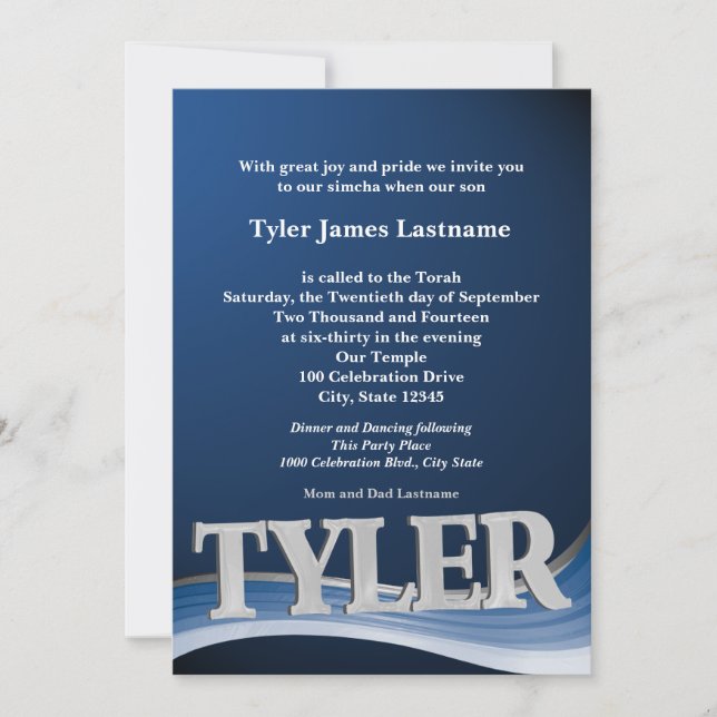 Convite Nome Personalizado Tyler Bar Mitzvah (Frente)