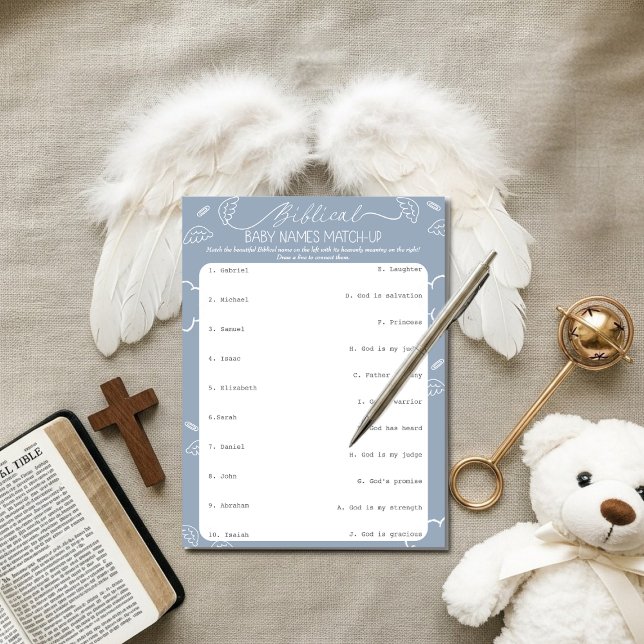 Convite Nomes Bíblicos de Bebês Heavenly Blue Corresponden (Heavenly Blue Biblical Baby Names Match-Up)