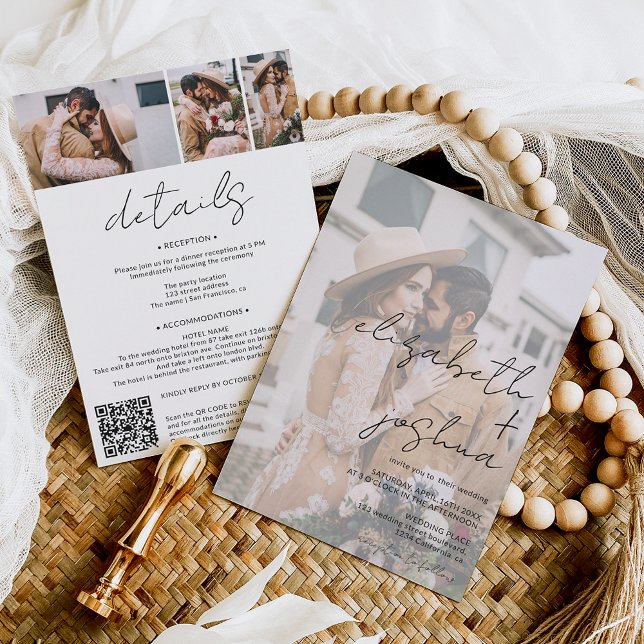 Convite Nomes de caligrafia branca 4 fotos todas em um cas (Criador carregado)