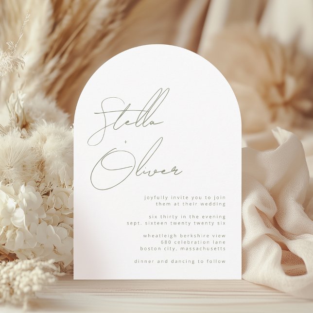 Convite Nomes De Caligrafia Moderna Com Detalhes Casamento (Modern Sage Calligraphy Names With Details Wedding Invitation)