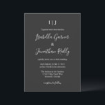 Convite Nomes de Casamento em Letra Minúscula Cinza Escuro<br><div class="desc">Este convite de casamento apresenta os nomes do casal em um script branco fluído sobre um fundo carvão profundo, com suas iniciais e um divisor no topo e todos os detalhes da cerimônia em um tipo limpo branco abaixo. O fundo escuro e o tipo branco lhe dão uma aparência dramática...</div>