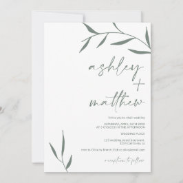 Convite Nomes de folhas de verde moderno em caligrafia par