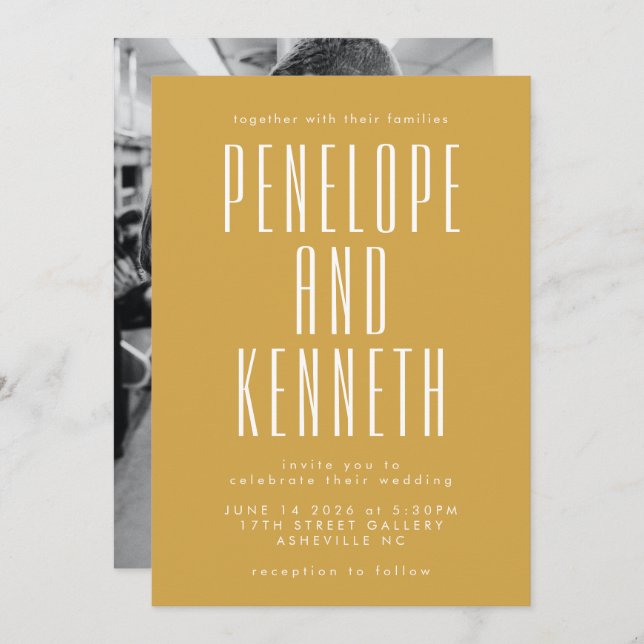 Convite Nomes de Negrito Tipografia Retroativa Casamento d (Frente/Verso)