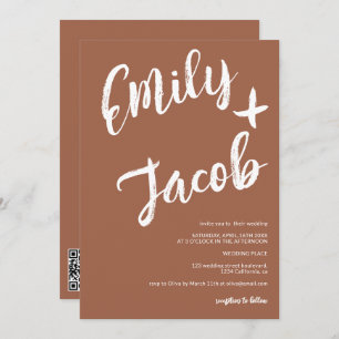 Convite Nomes de pincel modernos terracotta qr code casame