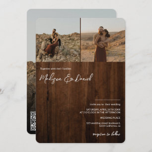 Convite Nomes de script de madeira russa 3 fotos qr código