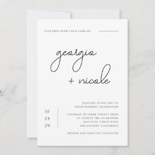 Convite Nomes de Script Manuscritos Casamento Preto e Bran