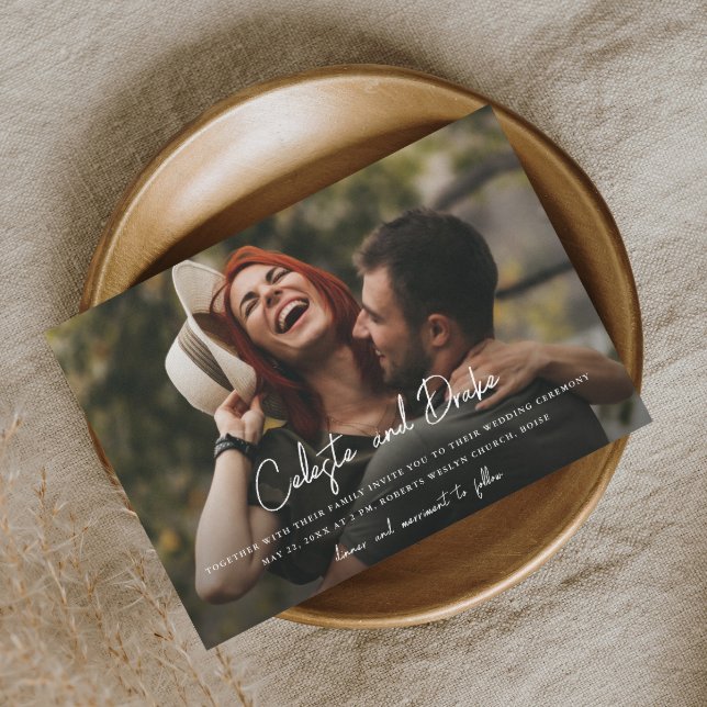 Convite Nomes de Script Moderno Foto Casamento (Criador carregado)