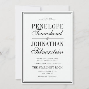 Convite Nomes de Serif Script Preto e Branco de Dinheiro A