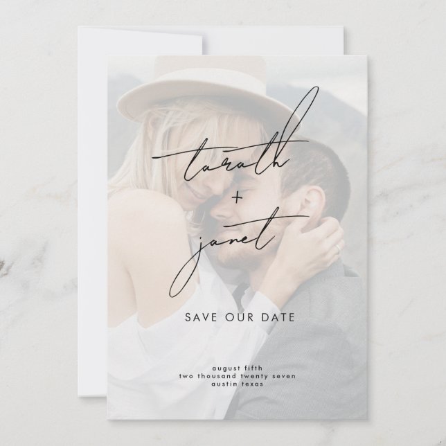 Convite NOMES ELEGANTES | 2 Fotografia QR Código Salvar NO (Frente)