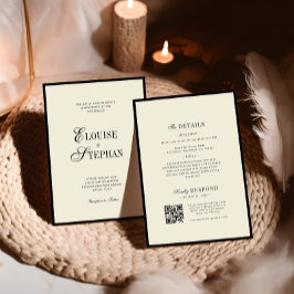 Convite Nomes Elegantes Marfim e Preto Casamento Old Money