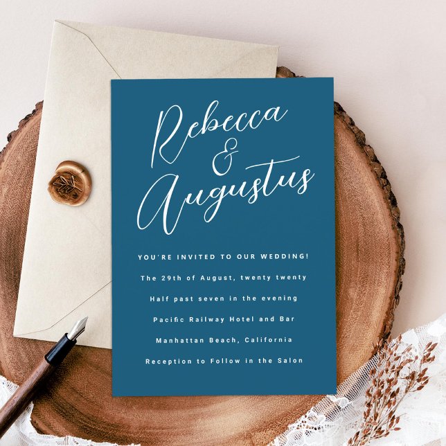 Convite Nomes manuscritos em azul e branco (Criador carregado)