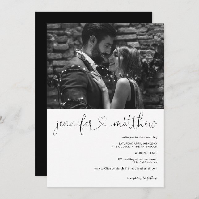 Convite Nomes modernos corações caligrafia fotografia casa (Frente/Verso)