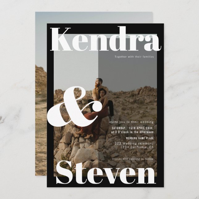 Convite Nomes negros e negros negros casamento de fotos br (Frente/Verso)