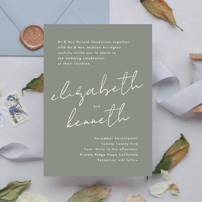 Convite Nomes Personalizados Modernos Sage Casamento Branc (Criador carregado)