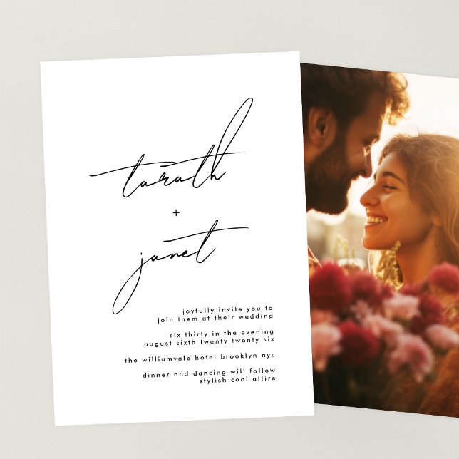 Convite NOMES Premium Na moda Black & White Photo Weding (Criador carregado)