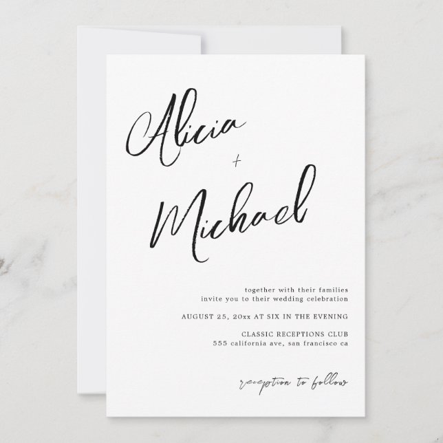 Convite Nomes simples de casal script QR CODE casamento (Frente)