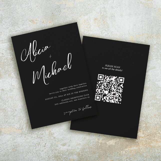 Convite Nomes simples de casal script QR CODE casamento (Criador carregado)
