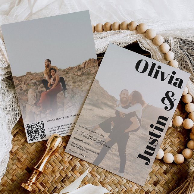 Convite Nomes simples em negrito 2 fotos Qr code casamento (Criador carregado)