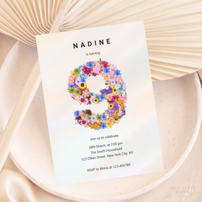 Convite Nono Aniversário Festa Floral de Nono Aniversário (Criador carregado)