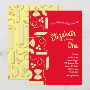 Convite Noodles Pasta Kid Partido primeiro aniversario Ita