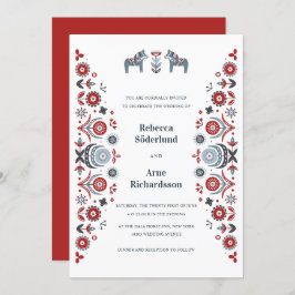 Convite Nórdico Folk Art Dala Horse Casamento Escandinavo