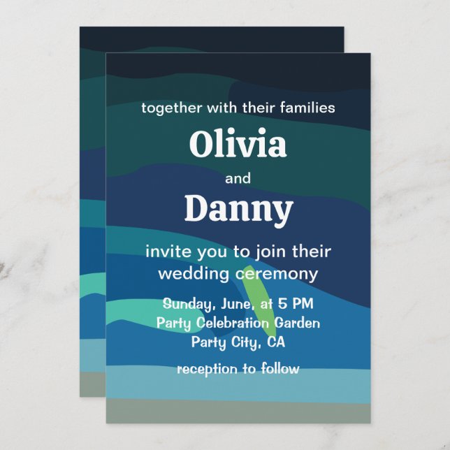 Convite Norte Aurora Borealis Luz Celestial Casamento (Frente/Verso)