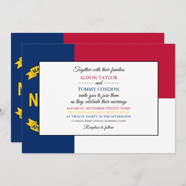 Convite North Carolinian Flag, North Carolina Wedding (Frente/Verso)