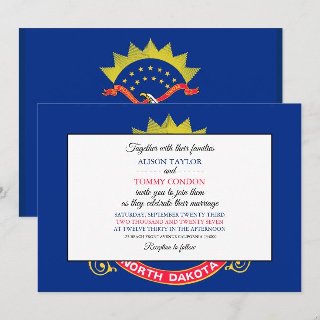 Convite North Dakotan Flag, Flag of North Dakota Wedding (Frente/Verso)