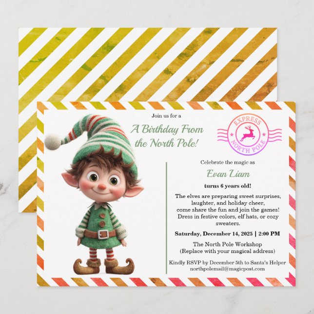 Convite North Pole Birthday Magic | Enchanted Elf (Frente/Verso)