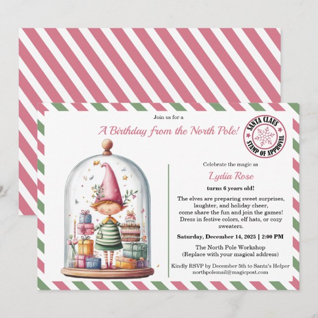 Convite North Pole Birthday Magic | Enchanted Elf (Frente/Verso)