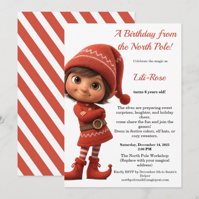 Convite North Pole Birthday Magic | Enchanted Elf (Frente/Verso)
