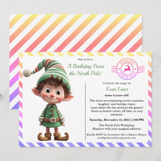Convite North Pole Birthday Magic | Enchanted Elf (Frente/Verso)