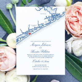 Convite North Topsail Beach Map Elegant Navy Blue Wedding